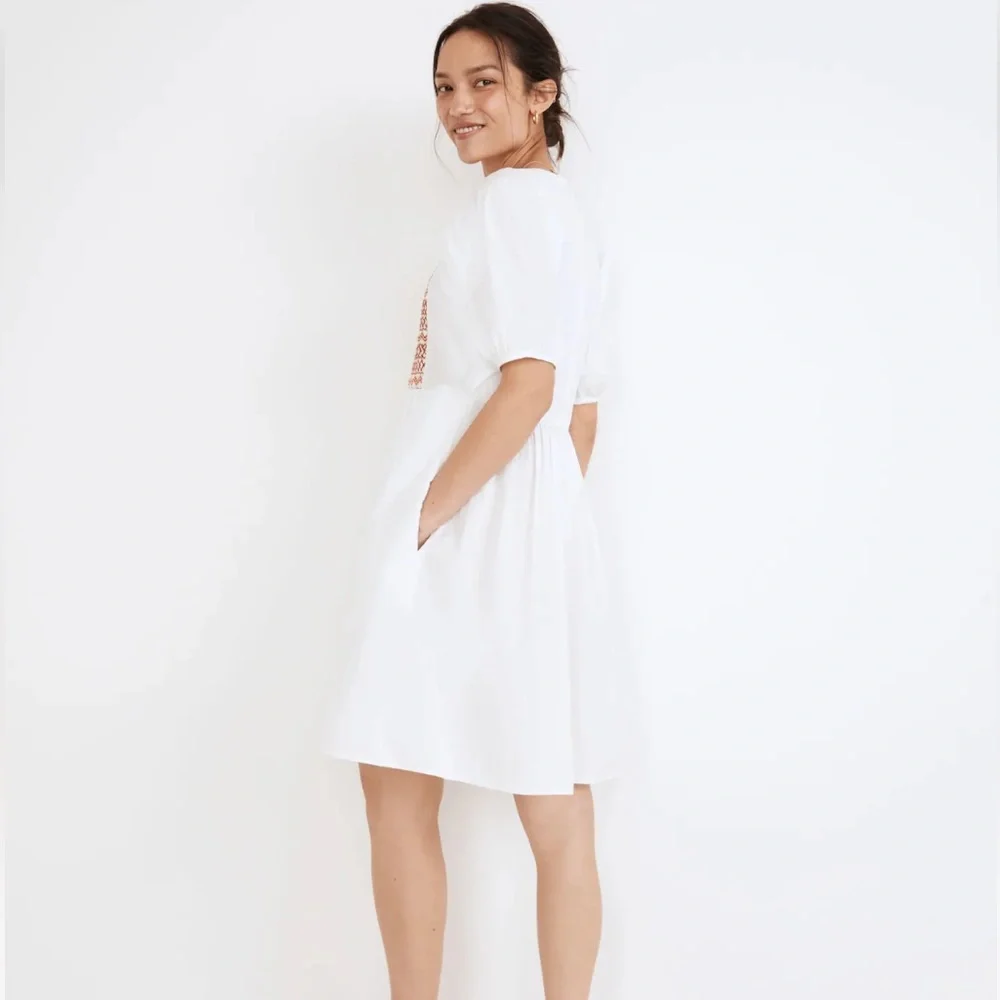 Madewell Embroidered Poplin V-Neck Mini Dress xs new - Picture 2 of 9